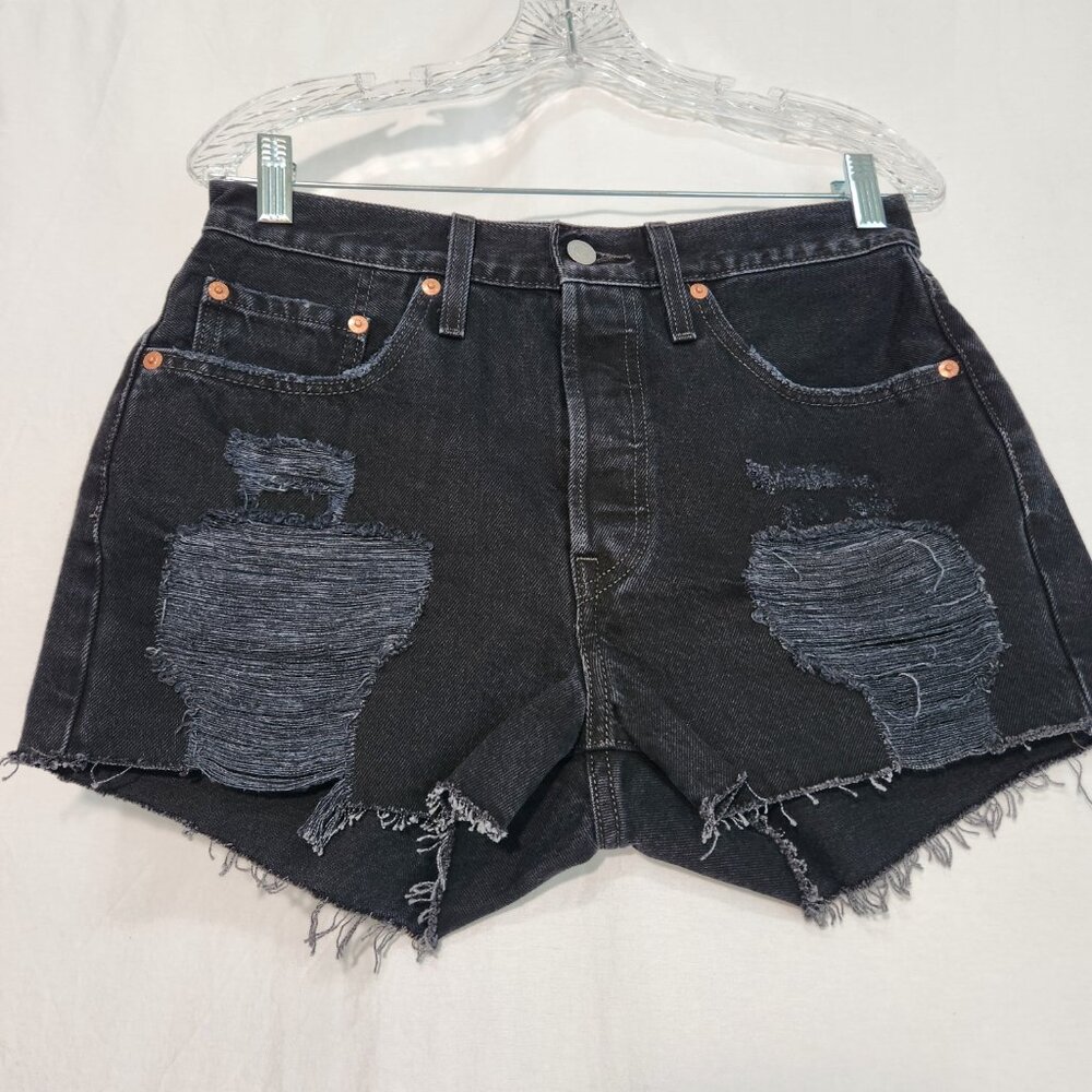 LEVI'S 501 Original Icon Black Raw Hem Button Fly Jean Short Size W28 New NO Tag